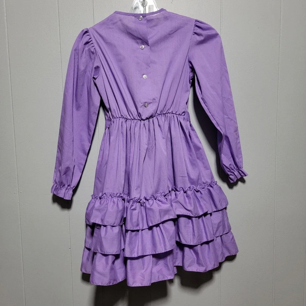 Vintage Winnie the‎ Pooh Purple Prairie Dress Kids Size 8 Ruffle Bib Collar USA